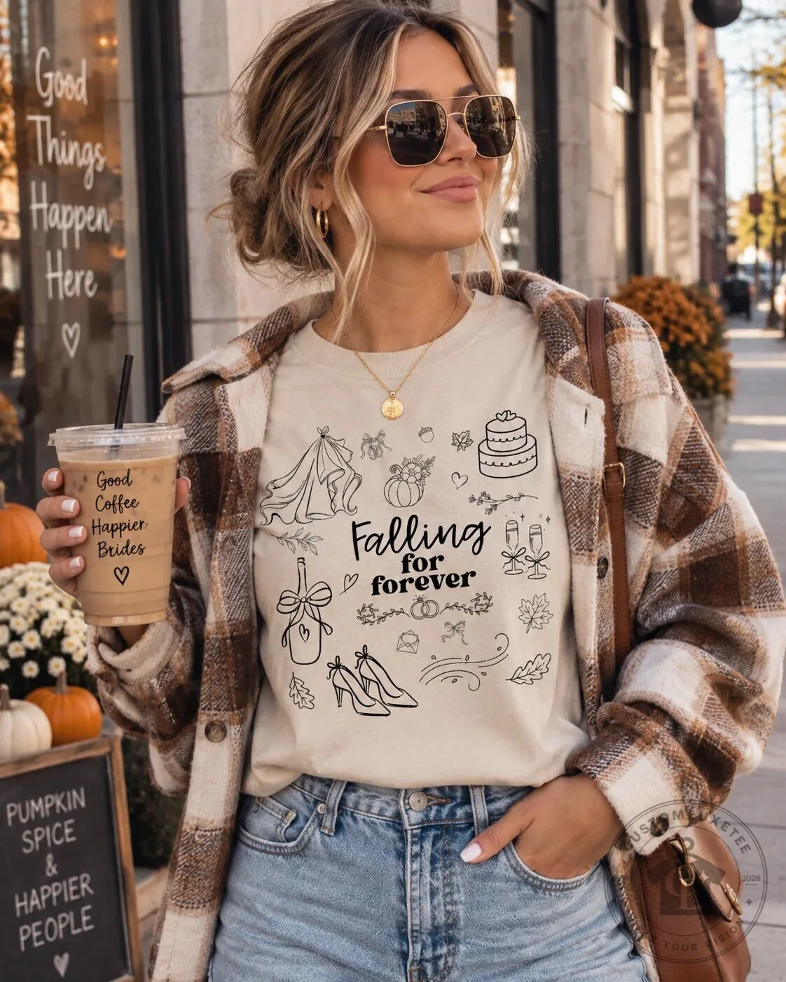Falling for Forever Autumn Wedding Bridal Shower T-Shirt 18 Falling for Forever Autumn Wedding Bridal Shower T-Shirt