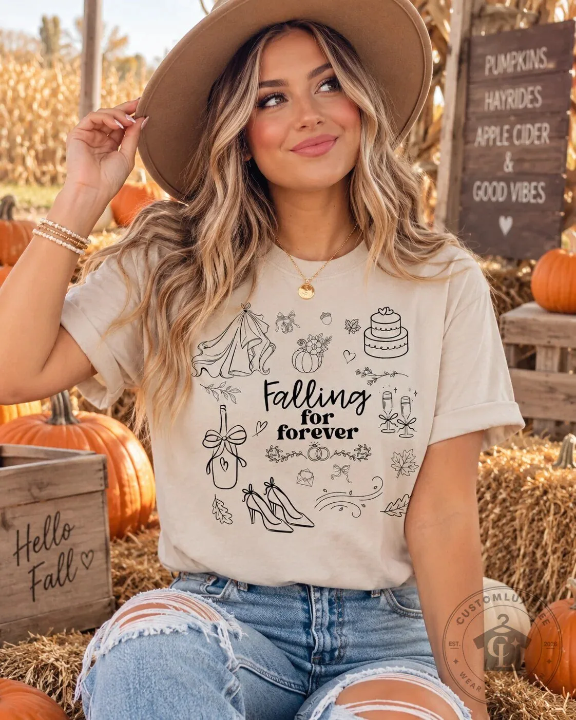 Falling for Forever Autumn Wedding Bridal Shower T-Shirt 19 Falling for Forever Autumn Wedding Bridal Shower T-Shirt