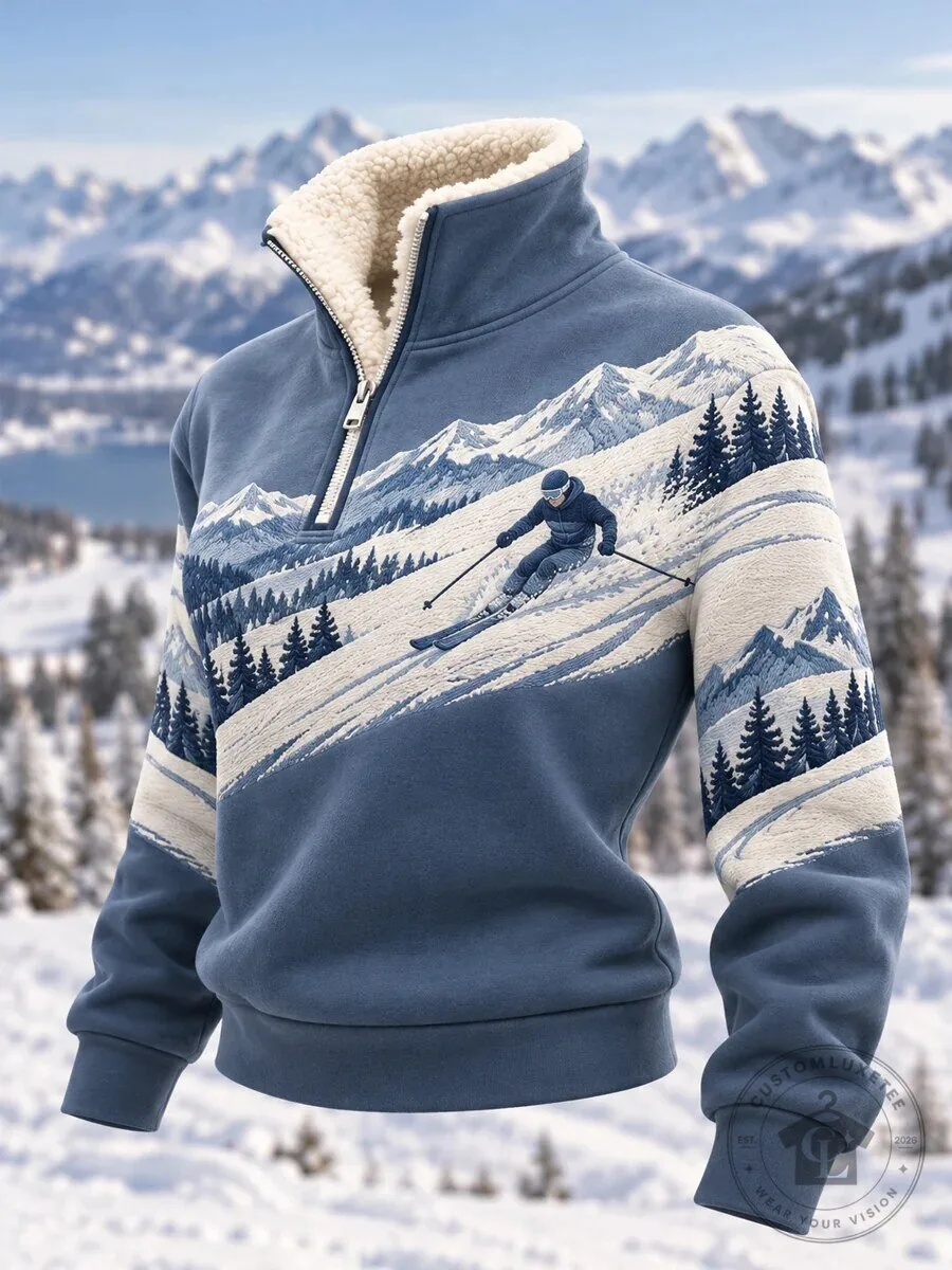 Women's Quarter Zip Pullover Sweatshirt featuring Ski Season Mountain Landscape