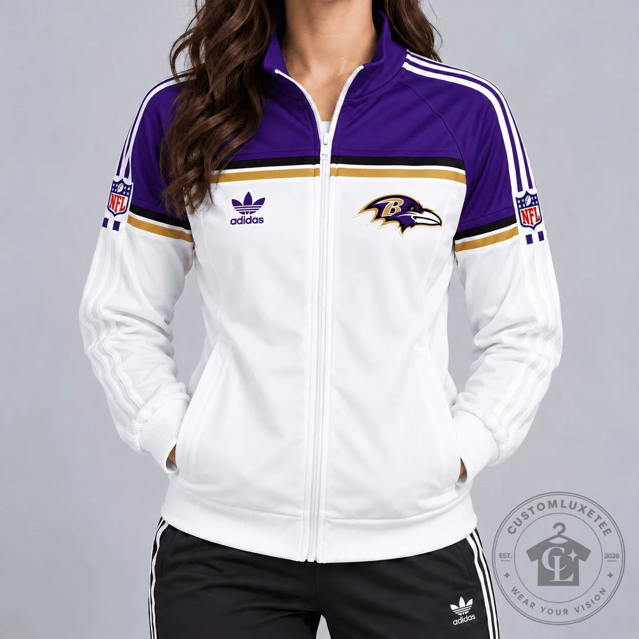 Baltimore Ravens Adidas White Full-Zip Track Jacket for Women