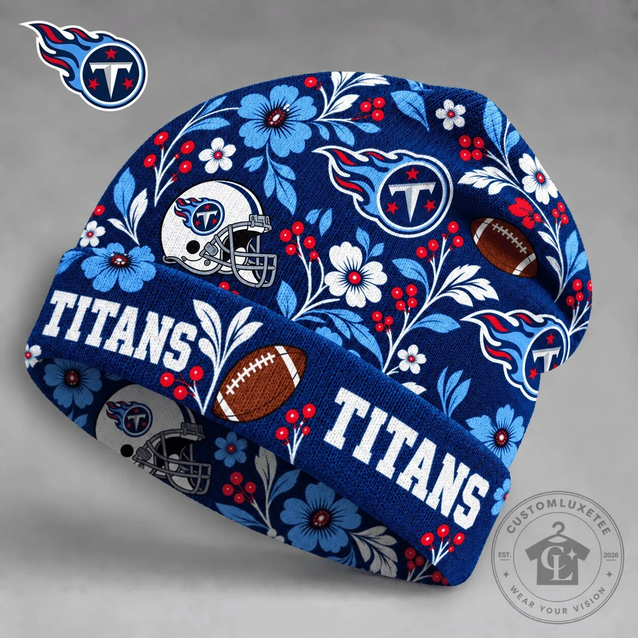 Tennessee Titans NFL Floral Pattern Football Team Blue Beanie Hat