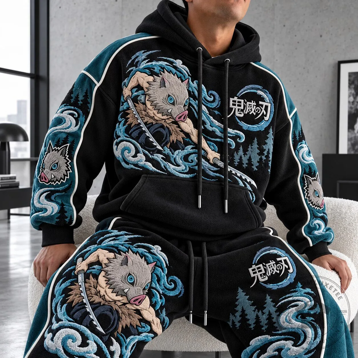 Demon Slayer Inosuke Hashibira Anime Embroidered Hoodie