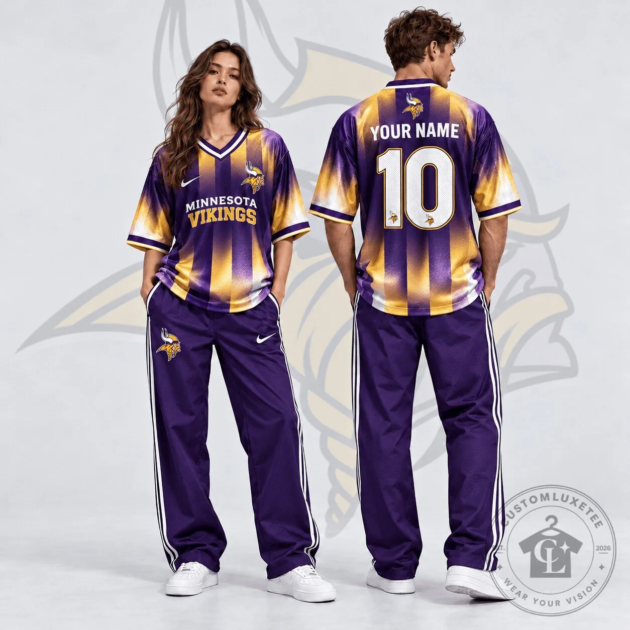 Minnesota Vikings Custom Name Number Gradient Shadow Football Jersey