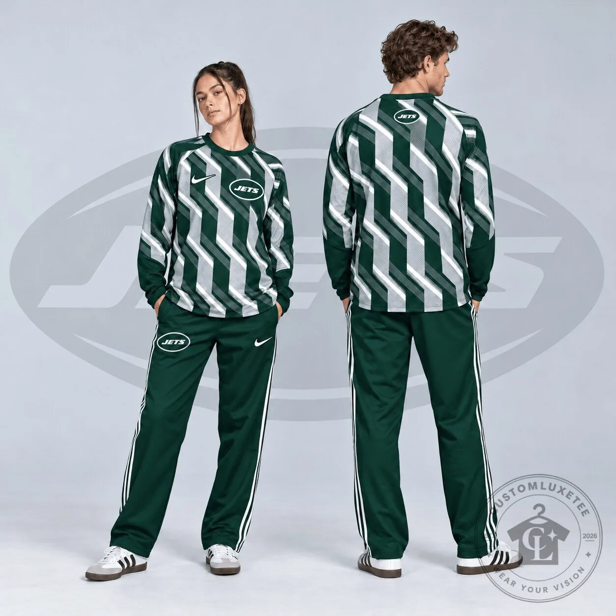 New York Jets Diagonal Stripe Long Sleeve Crewneck Shirt