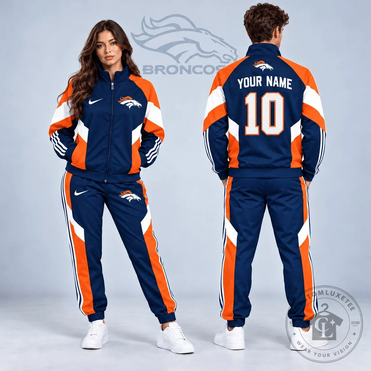 Denver Broncos Personalized Name Number Colorblock Full Zip Jacket