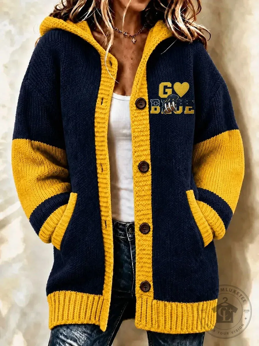 Michigan Wolverines Go Blue Football Team Fan Knitted Cardigan