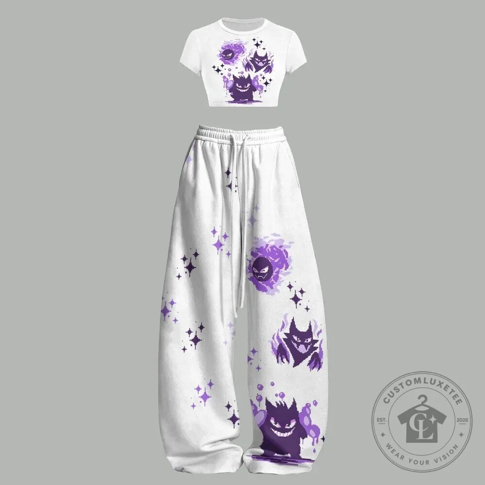 Pokemon Gengar Ghost Type Crop Top and Sweatpants Two-Piece Set 5 Pokemon Gengar Ghost Type Crop Top and Sweatpants Two-Piece Set