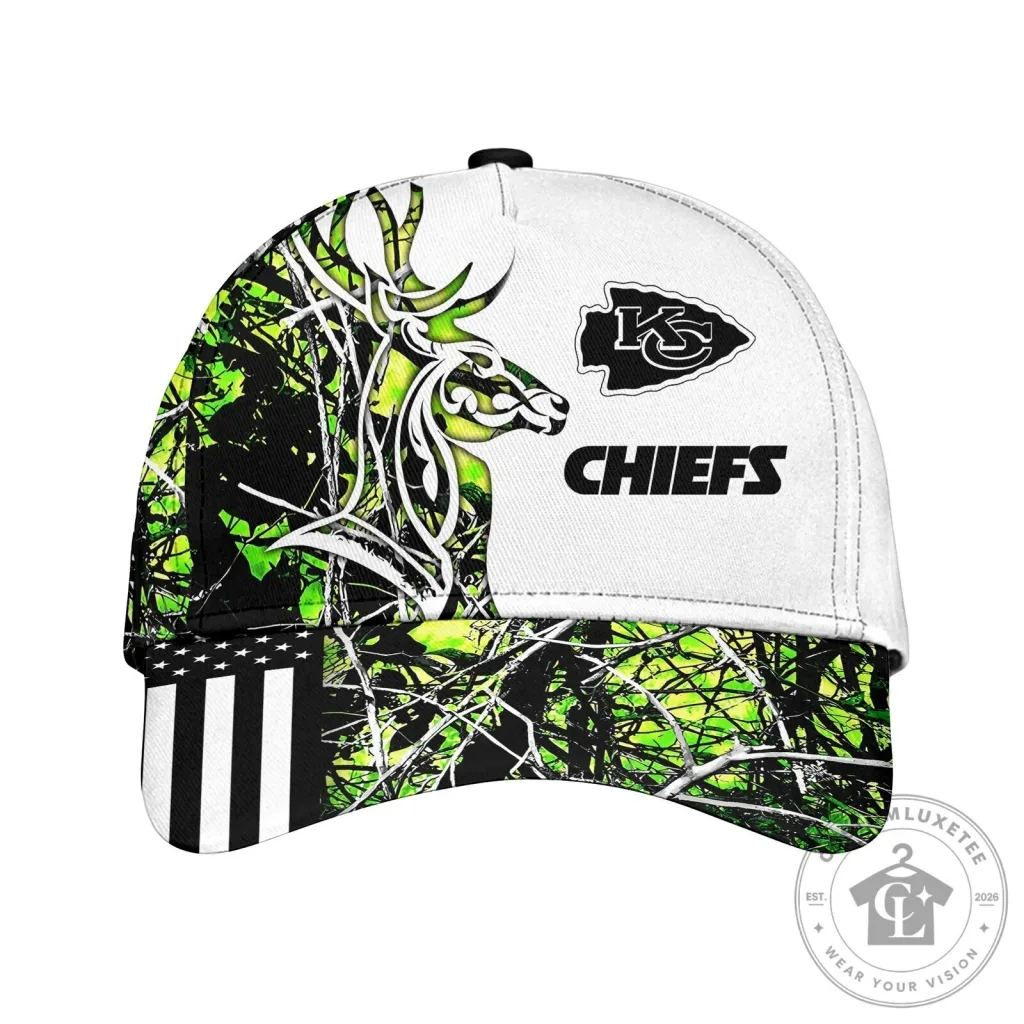 Kansas City Chiefs Hunting Camouflage Deer American Flag Baseball Cap Hat Kansas City Chiefs Hunting Camouflage Deer American Flag Baseball Cap Hat