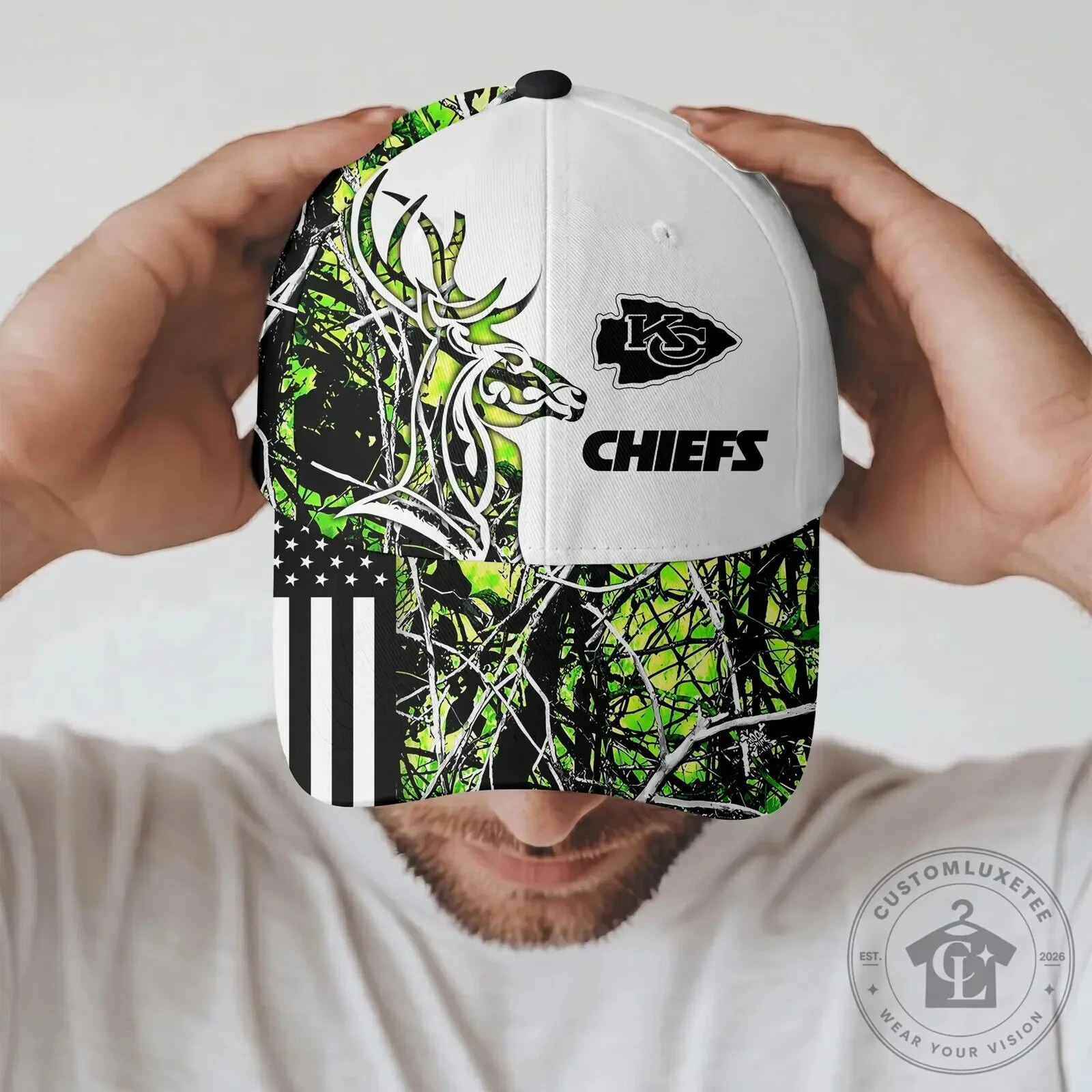 Kansas City Chiefs Hunting Camouflage Deer American Flag Baseball Cap Hat 11 Kansas City Chiefs Hunting Camouflage Deer American Flag Baseball Cap Hat