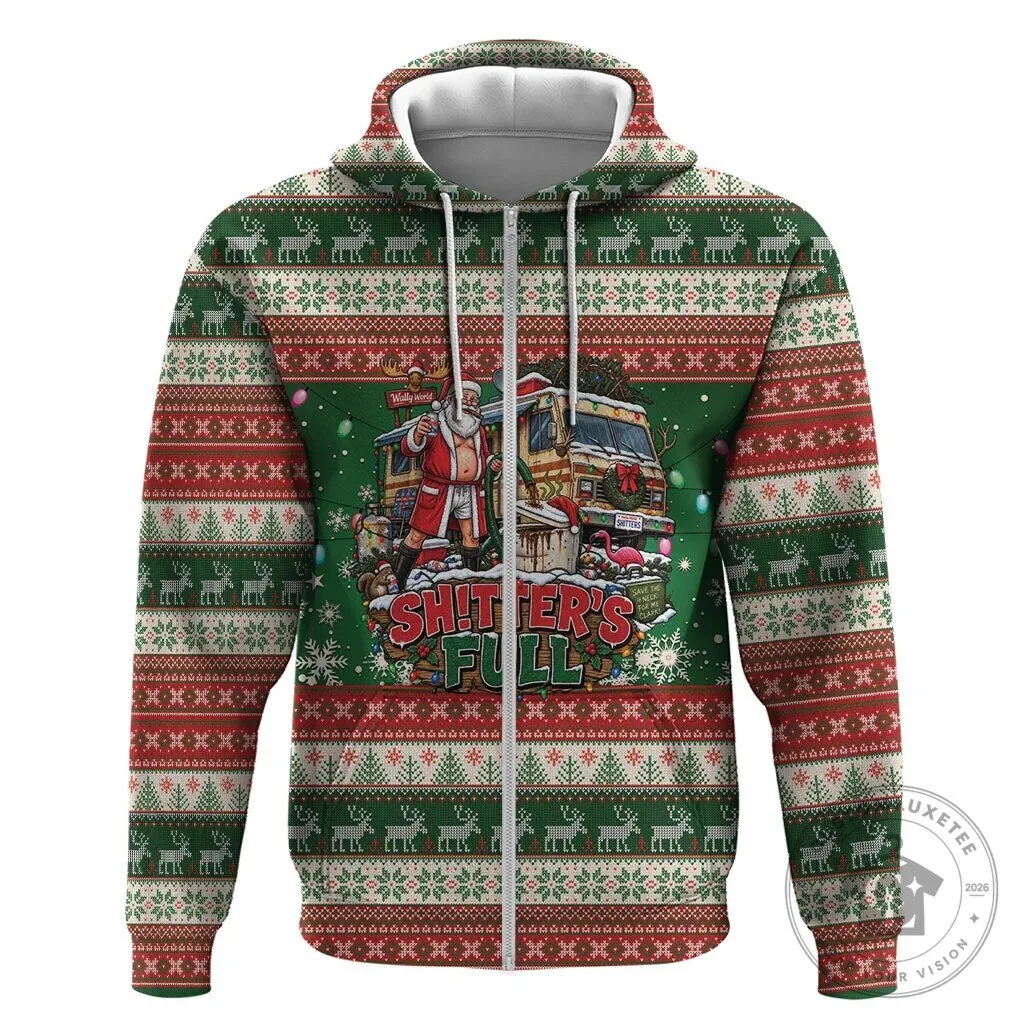 Christmas Vacation Shitter's Full Ugly Christmas Sweater Full-Zip Hoodie