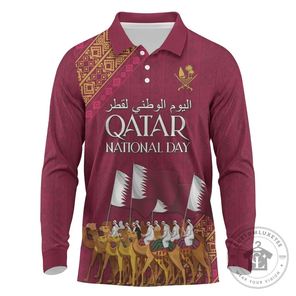 Qatar National Day Celebration Arabian Peninsula Camel Parade Long Sleeve Polo Shirt