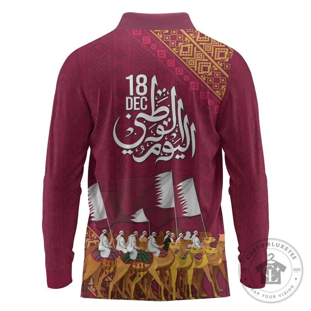 Qatar National Day Celebration Arabian Peninsula Camel Parade Long Sleeve Polo Shirt 9 Qatar National Day Celebration Arabian Peninsula Camel Parade Long Sleeve Polo Shirt