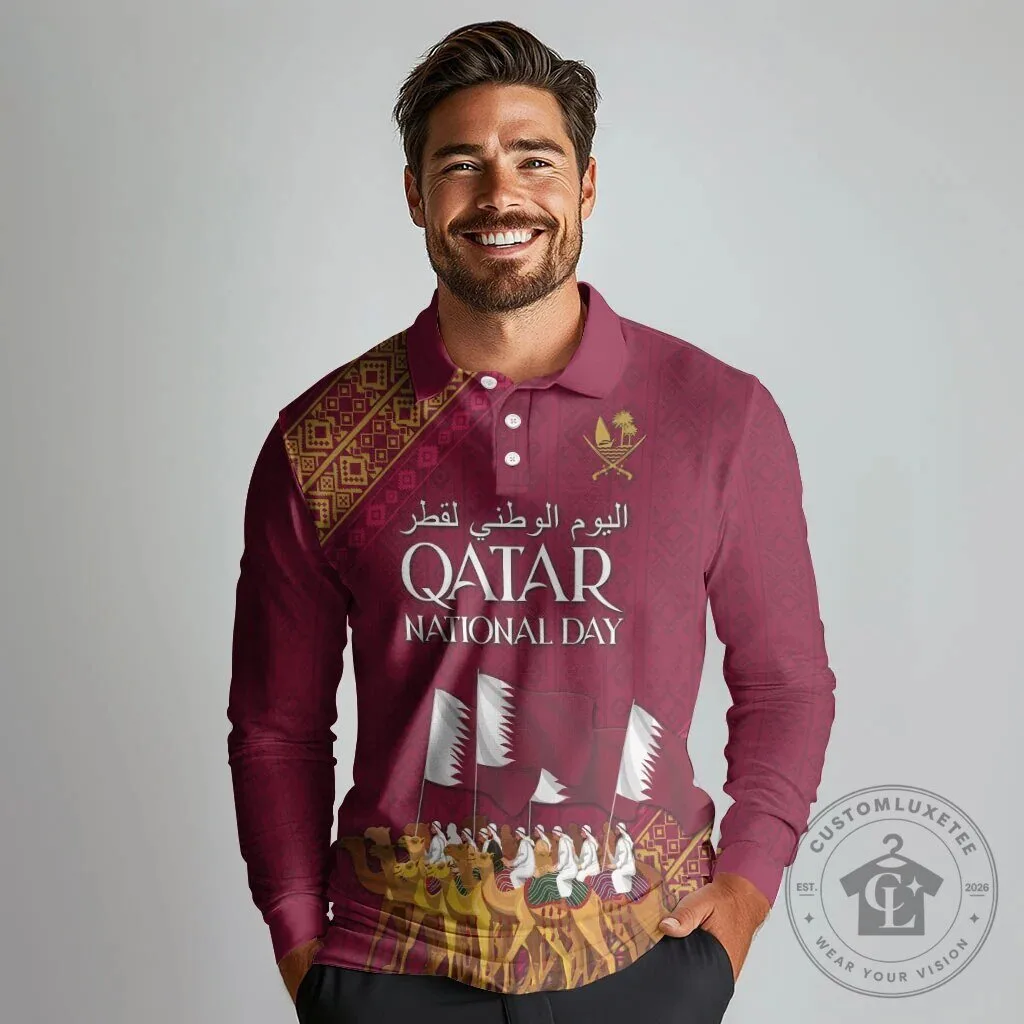 Qatar National Day Celebration Arabian Peninsula Camel Parade Long Sleeve Polo Shirt 10 Qatar National Day Celebration Arabian Peninsula Camel Parade Long Sleeve Polo Shirt