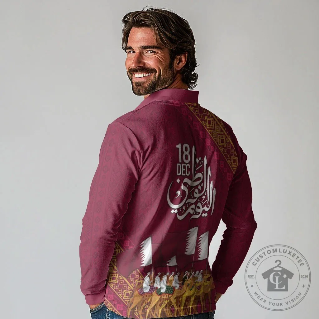 Qatar National Day Celebration Arabian Peninsula Camel Parade Long Sleeve Polo Shirt 11 Qatar National Day Celebration Arabian Peninsula Camel Parade Long Sleeve Polo Shirt