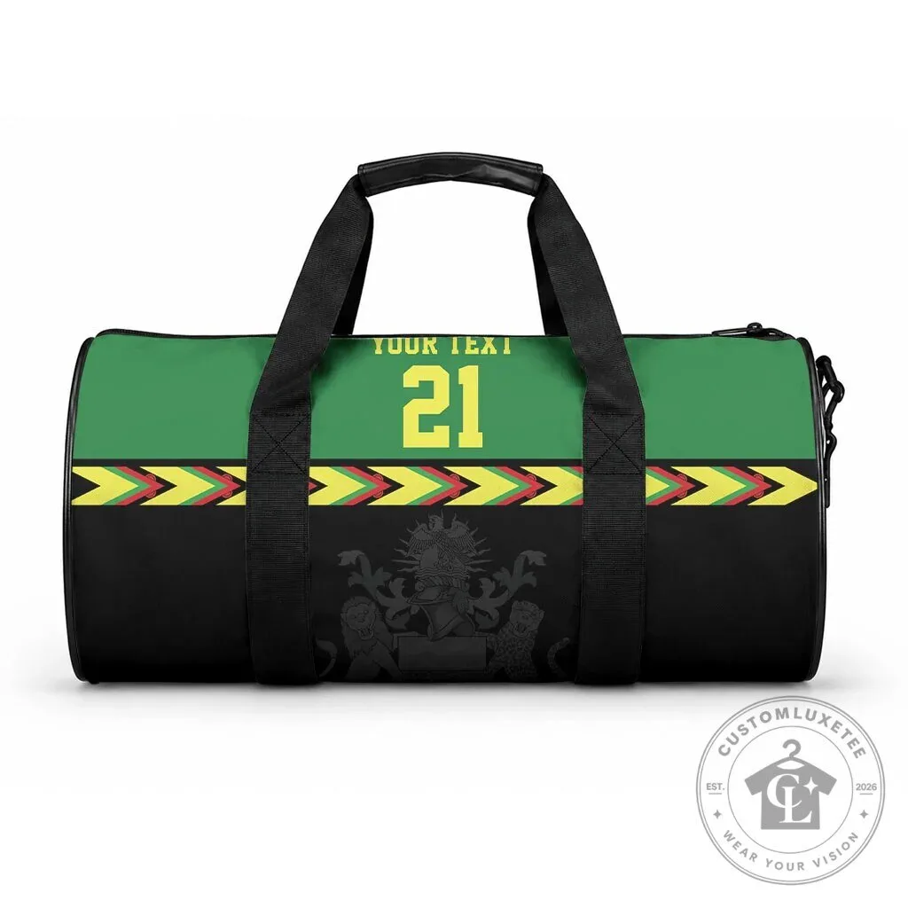 Malawi Flag Chevron Pattern Custom Text Duffle Bag