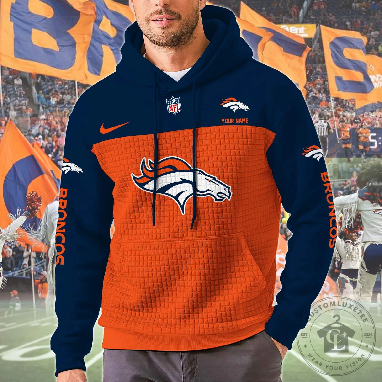 Denver Broncos NFL Football Team Color Block Pullover Hoodie