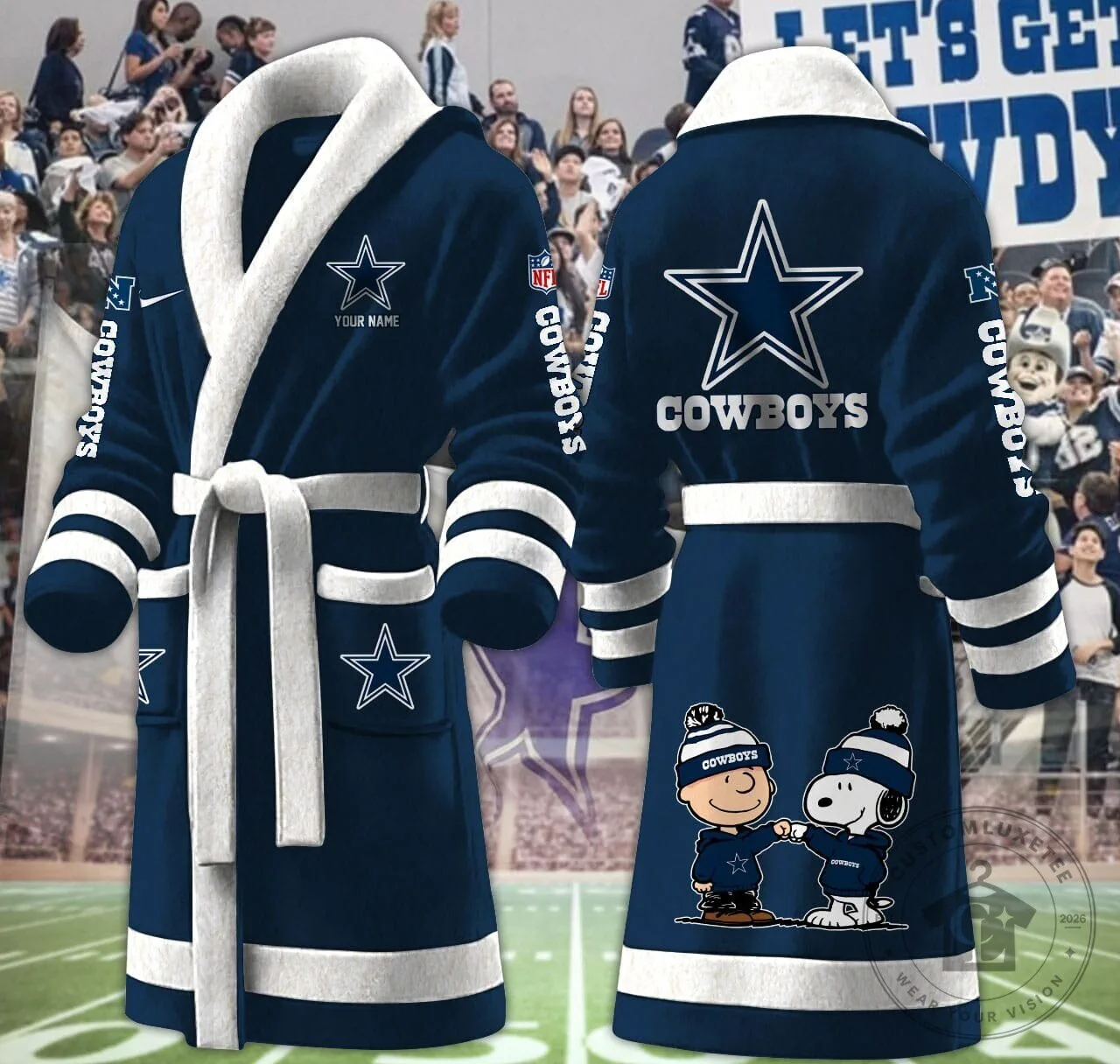 Dallas Cowboys Snoopy and Charlie Brown Fleece Bathrobe