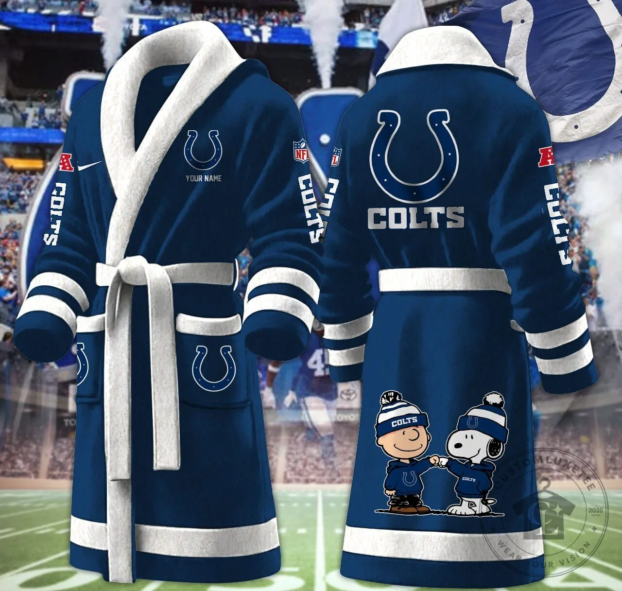 Indianapolis Colts Snoopy And Charlie Brown Fleece Bathrobe