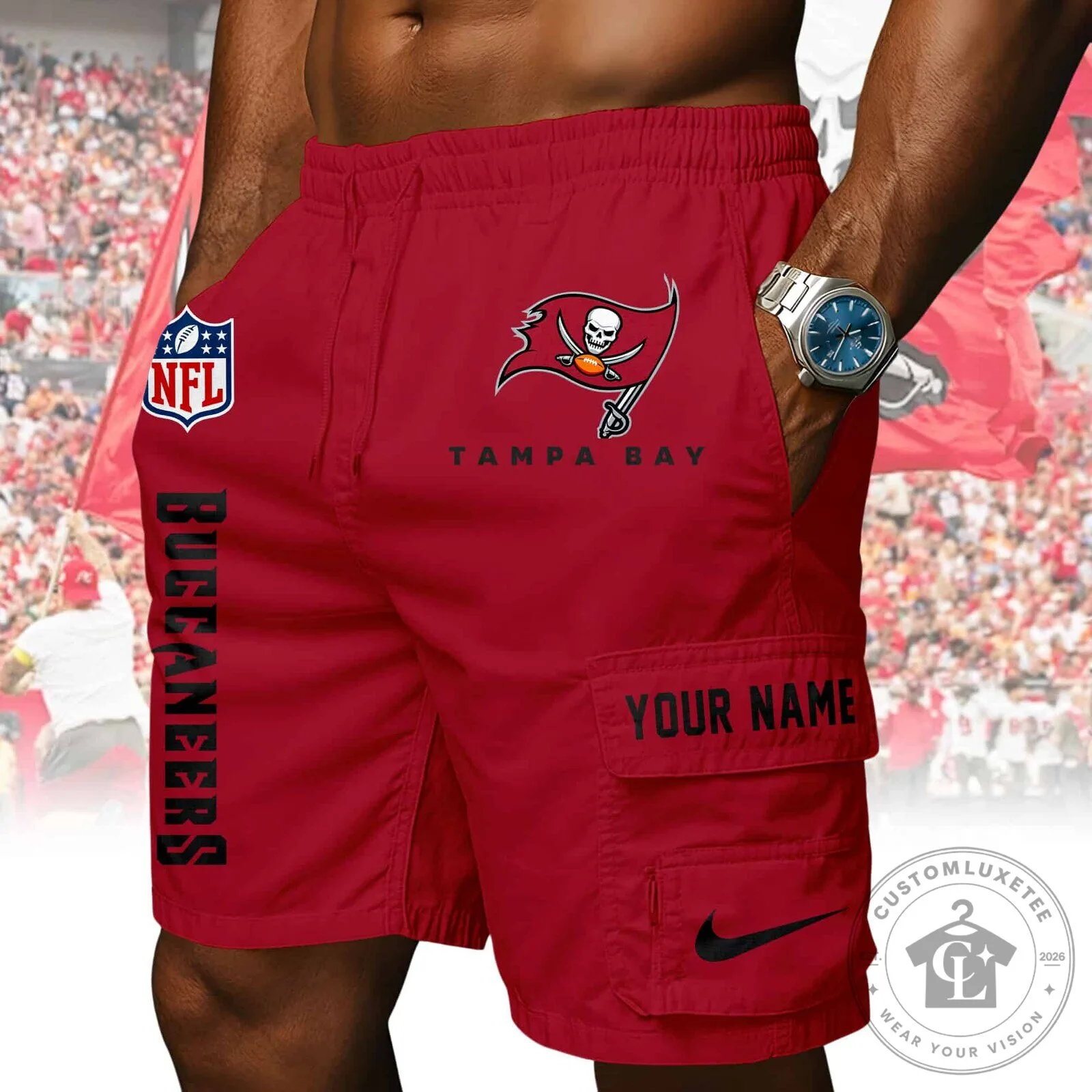 Tampa Bay Buccaneers NFL Football Team Red Personalized Athletic Shorts