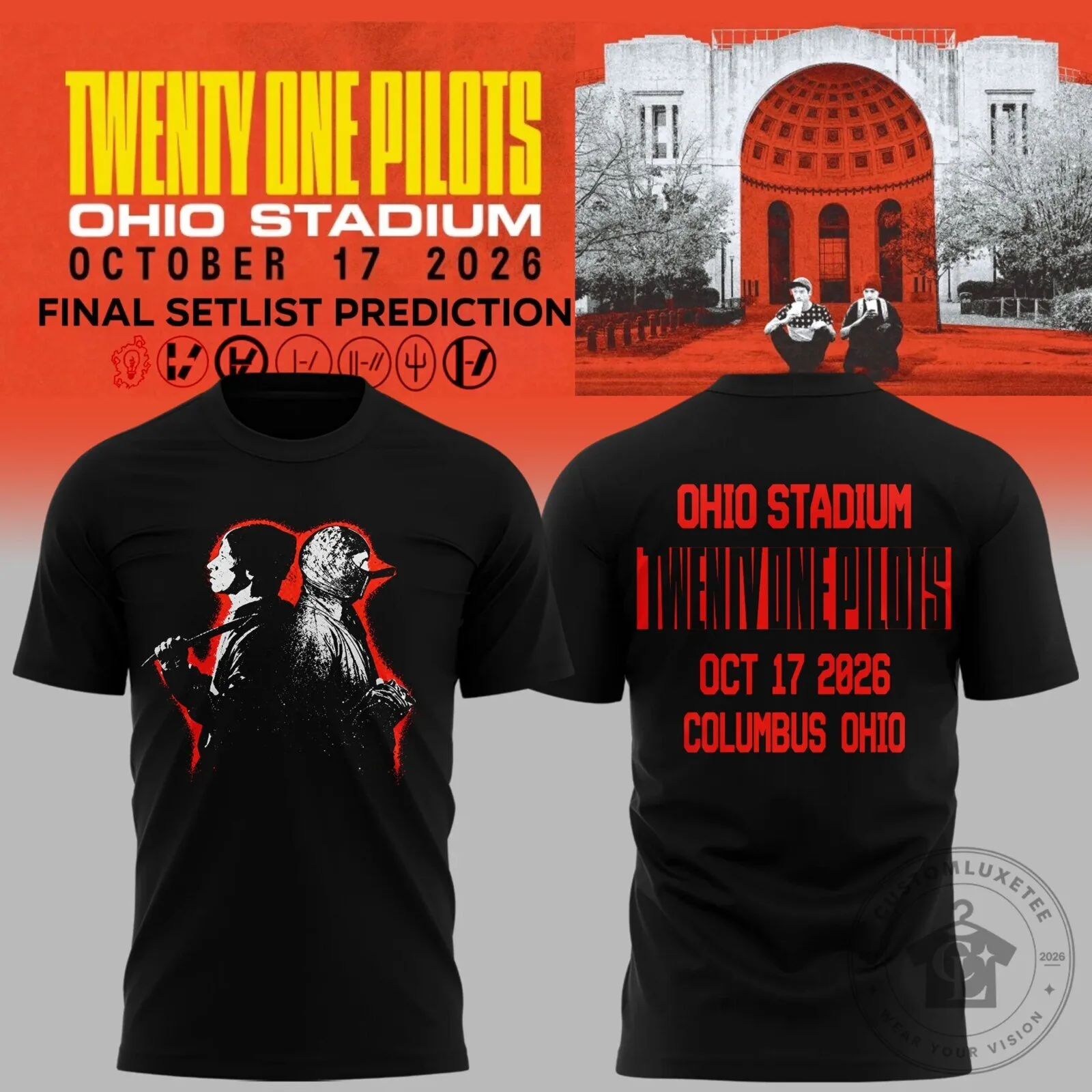 Black T-Shirt for Twenty One Pilots Concert at Ohio Stadium in October 2026
