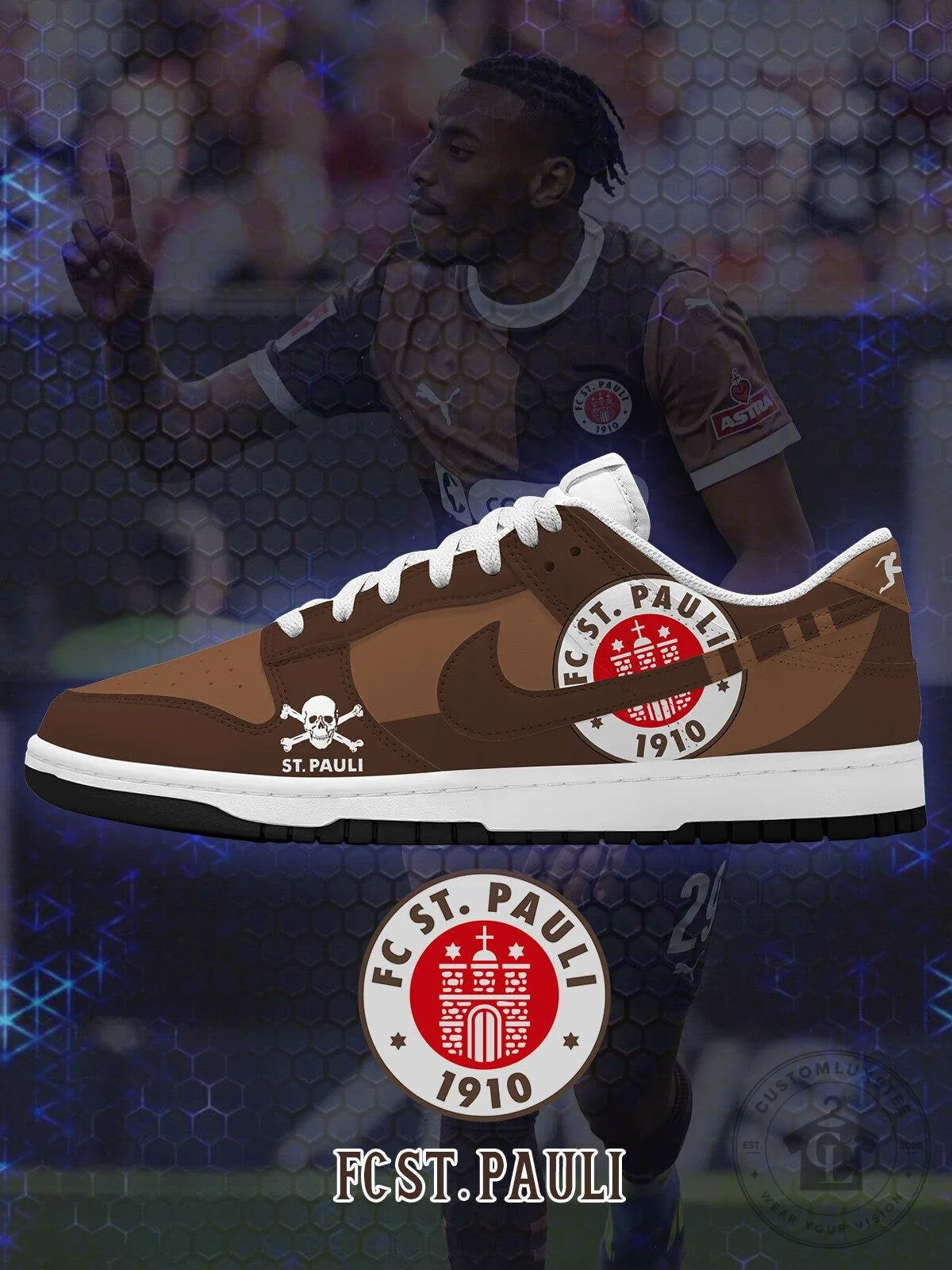 FC St. Pauli Football Club Brown and White Custom Low-Top Sneakers 1 FC St. Pauli Football Club Brown and White Custom Low-Top Sneakers