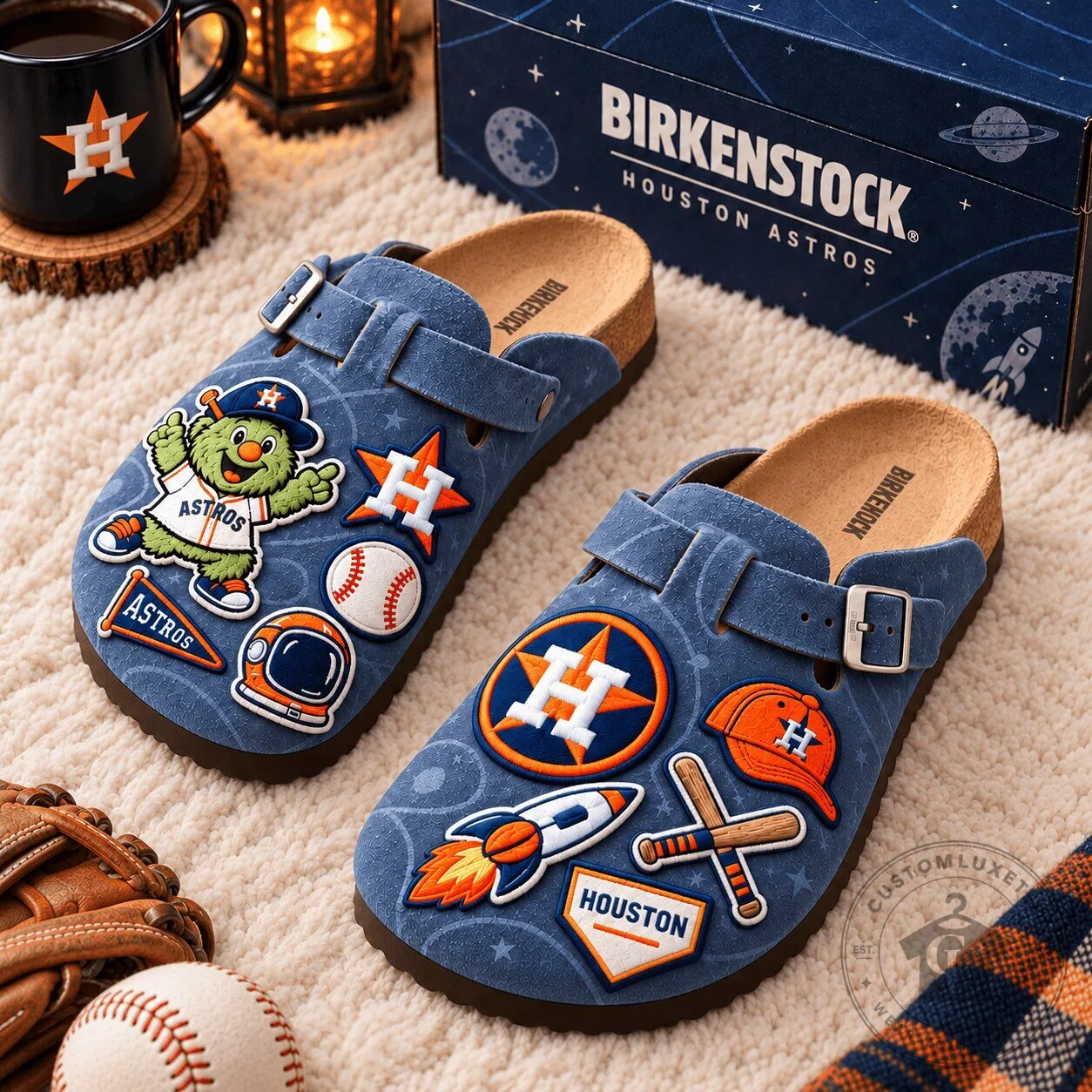 Houston Astros Birkenstock Suede Clogs
