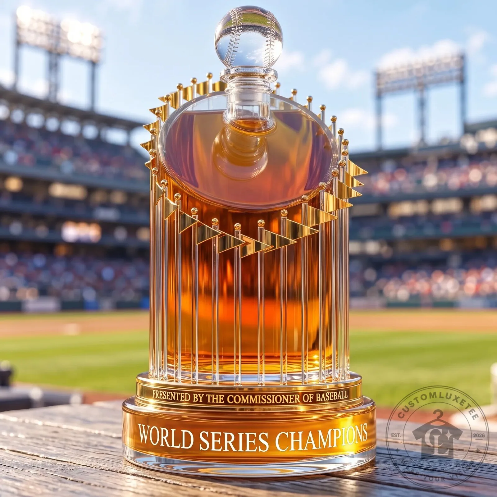 World Series Champions Baseball Trophy Whiskey Decanter Bottle