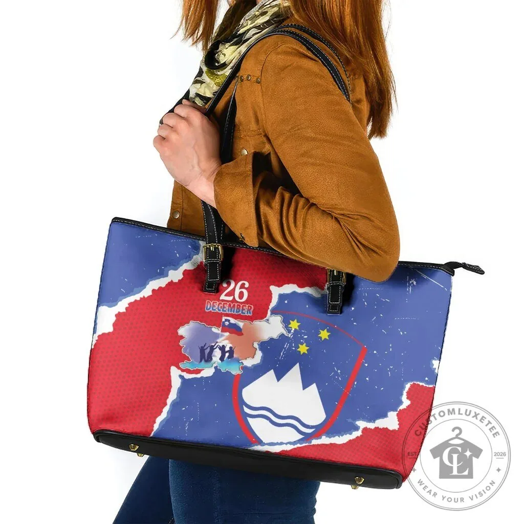 Slovenia Independence Day Grunge Style Leather Tote Bag