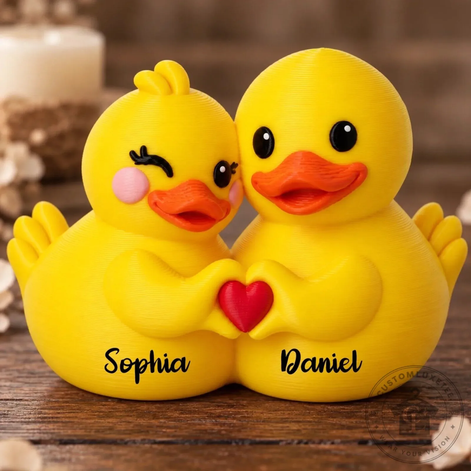 Personalized Romantic Duck Couple Figurine - Custom Name Yellow Duck Gift 1 Personalized Romantic Duck Couple Figurine - Custom Name Yellow Duck Gift