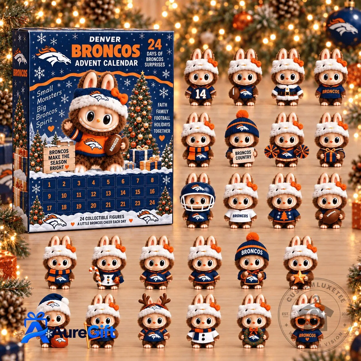 Denver Broncos NFL Labubu Christmas Advent Calendar 24 Collectible Figurines 2D