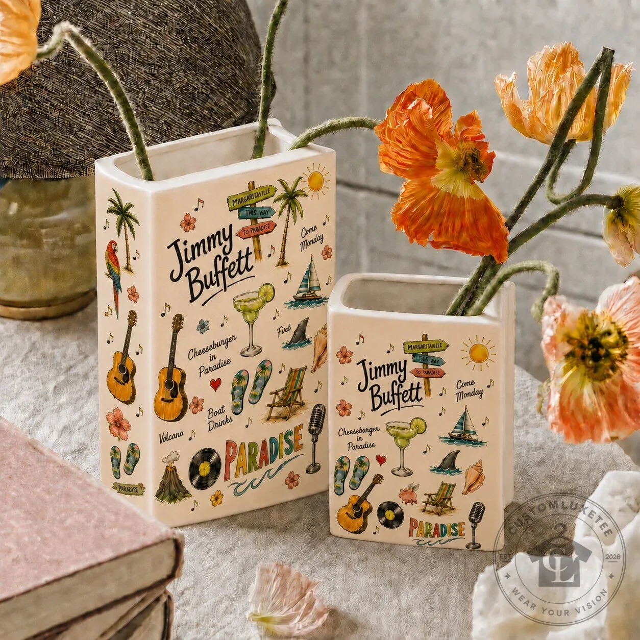 Jimmy Buffett Margaritaville Paradise Ceramic Book Shaped Flower Vase Decor