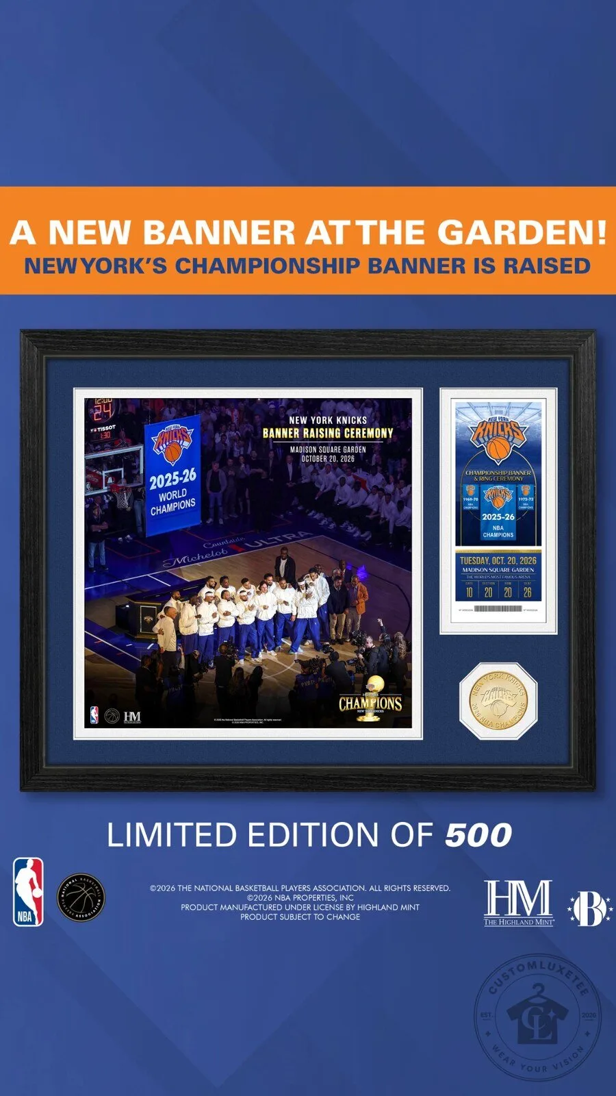 New York Knicks 2026 NBA World Champions Banner Raising Ceremony Framed Photo