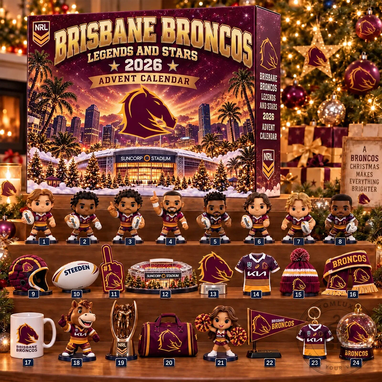 2026 Rugby League Advent Calendar 2D Featuring Brisbane Broncos Legends and Stars