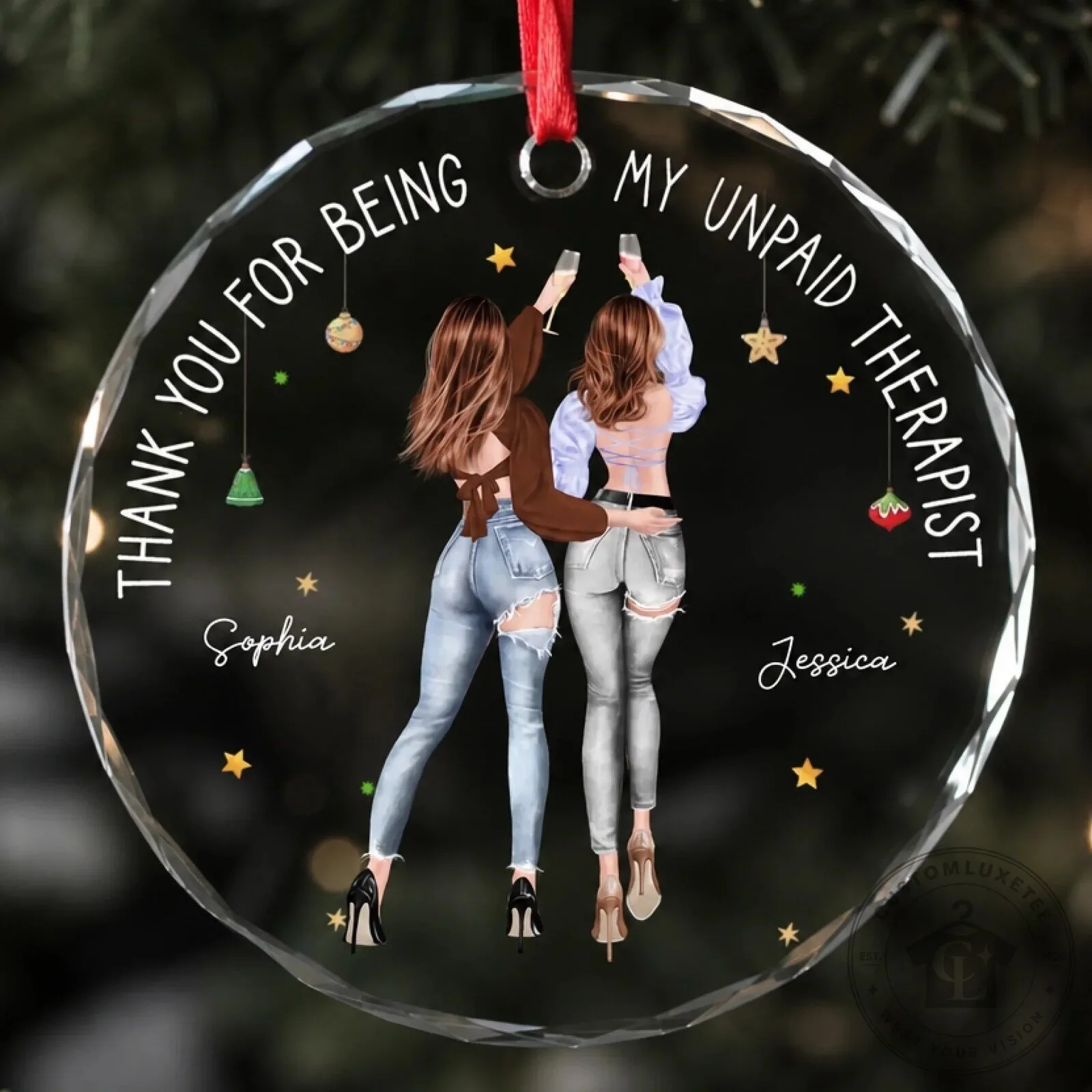 Personalized Best Friend Unpaid Therapist Christmas Ornament