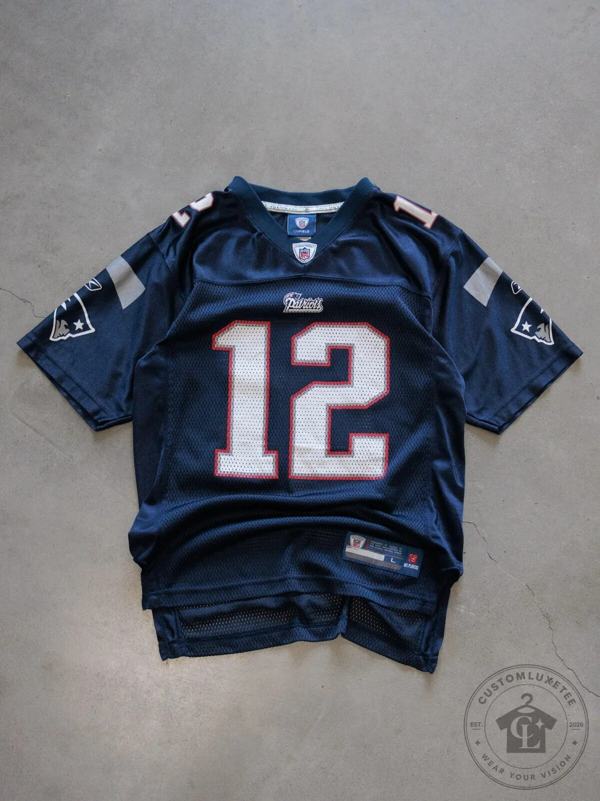 New England Patriots Tom Brady Number 12 Navy Blue Football Jersey