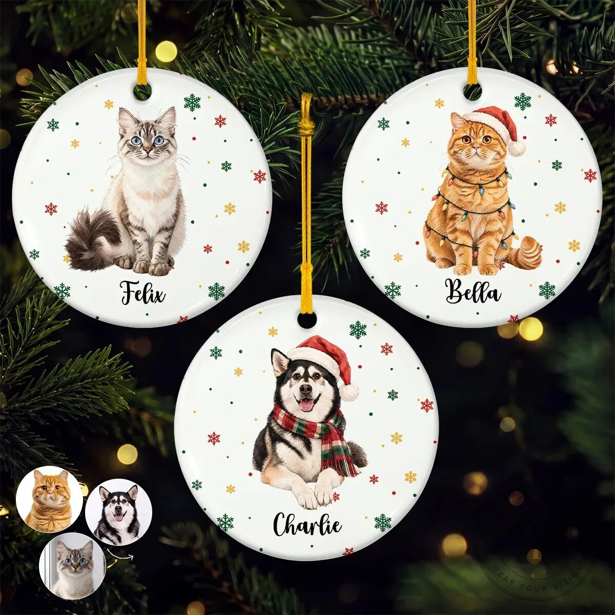 Personalized Pet Portrait Christmas Ceramic Ornament