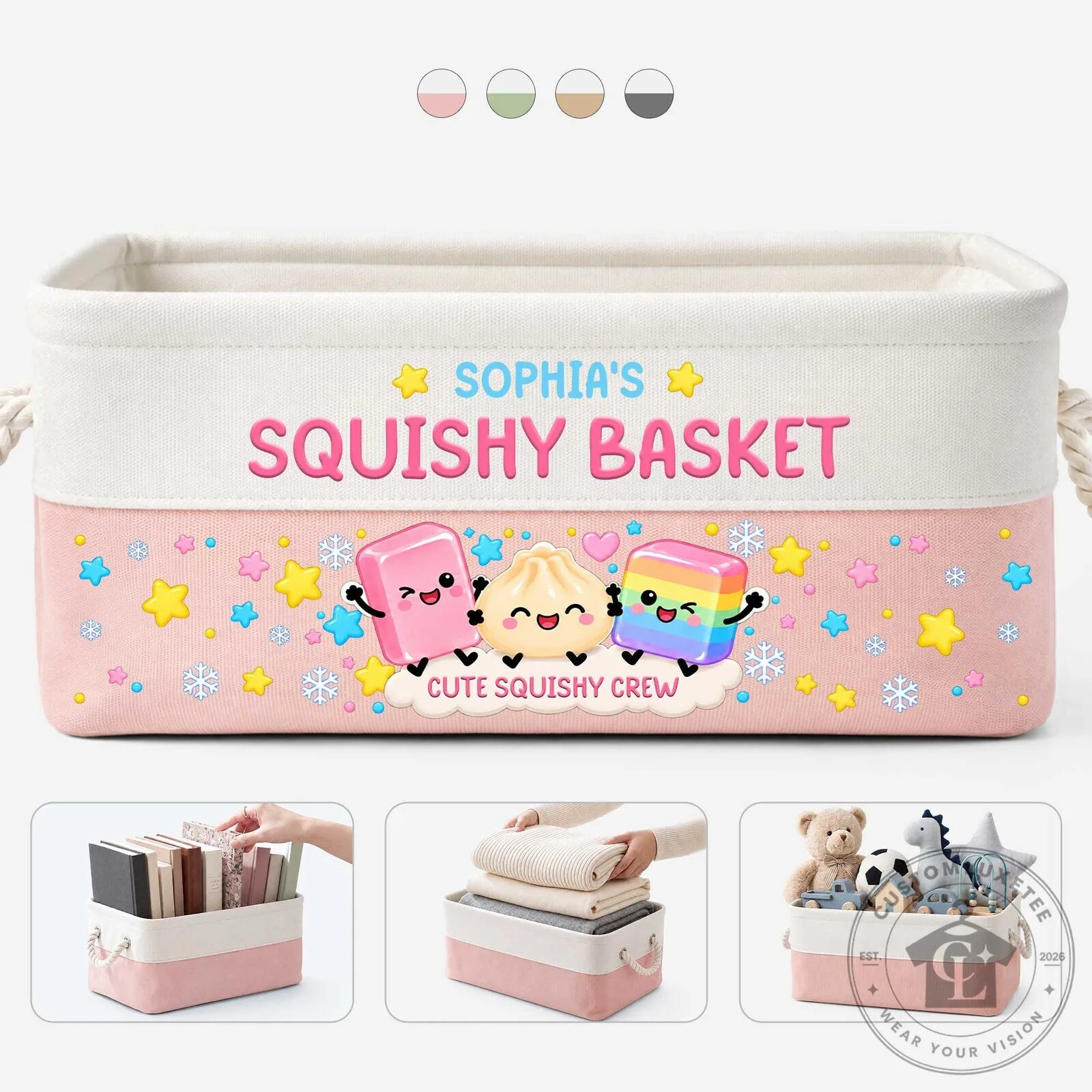 Personalized Squishy Basket Storage Bin for Kids Toys and Books