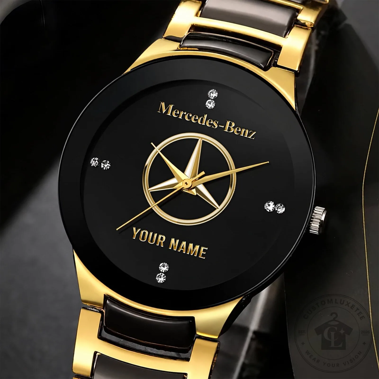 Mercedes-Benz Personalized Gold and Black Quartz Watch for Men