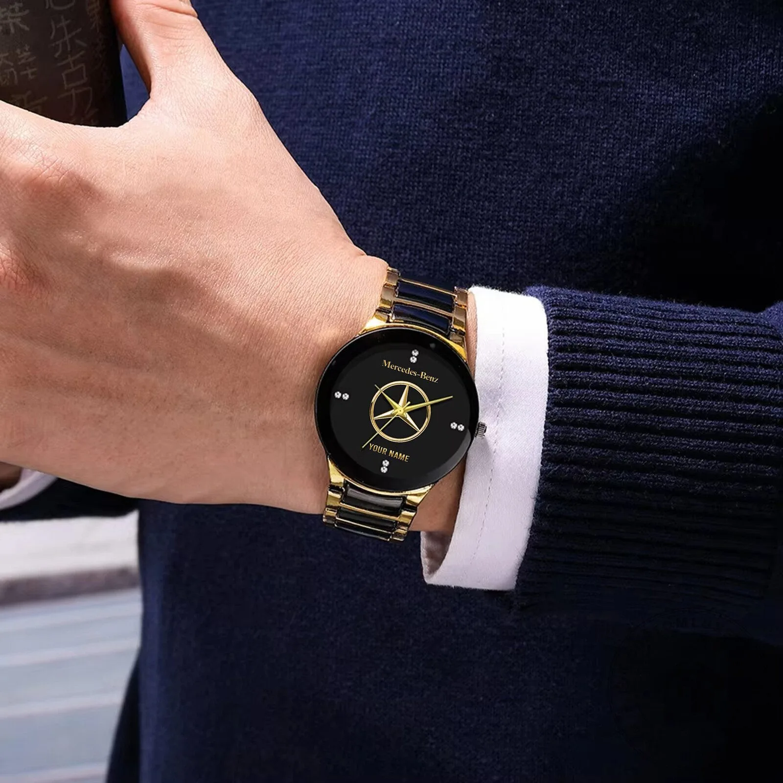 Mercedes-Benz Personalized Gold and Black Quartz Watch for Men 9 Mercedes-Benz Personalized Gold and Black Quartz Watch for Men