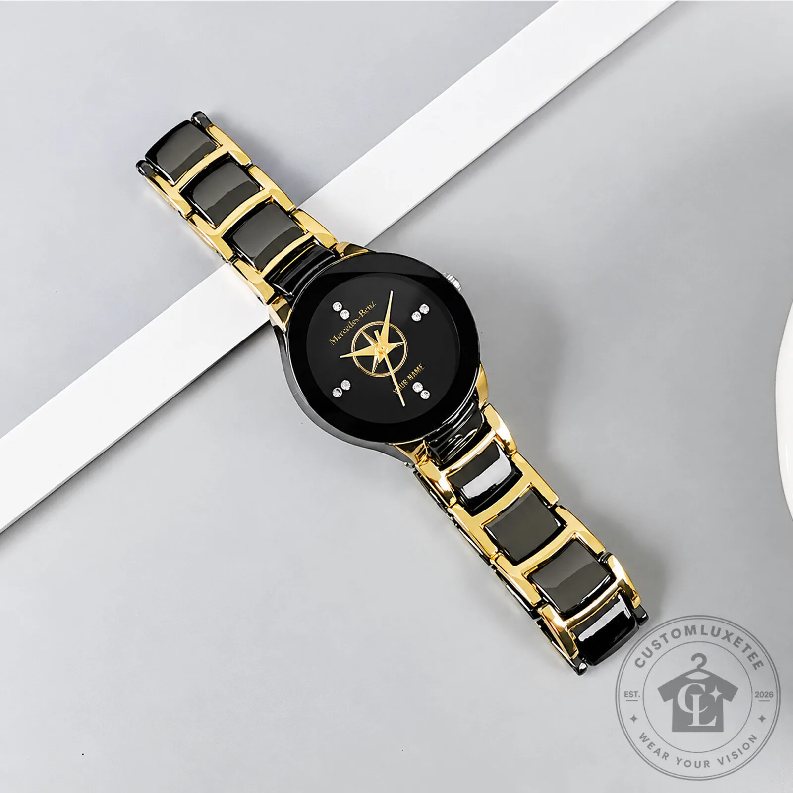 Mercedes-Benz Personalized Gold and Black Quartz Watch for Men 11 Mercedes-Benz Personalized Gold and Black Quartz Watch for Men