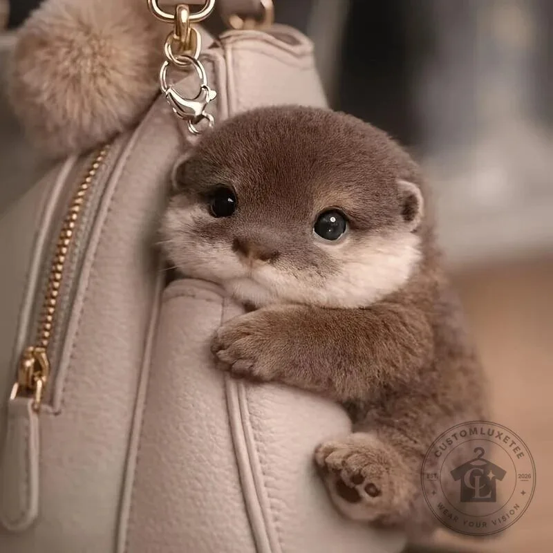 Cute Baby Otter Plush Keychain Realistic Stuffed Animal Bag Charm Backpack Pendant