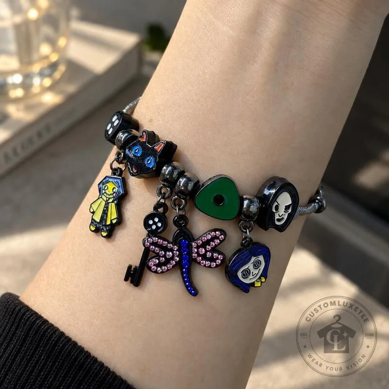 Coraline Movie Inspired Button Key Dragonfly Charm Bracelet 10 Coraline Movie Inspired Button Key Dragonfly Charm Bracelet