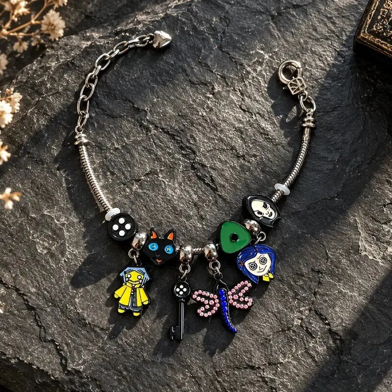 Coraline Movie Inspired Button Key Dragonfly Charm Bracelet 13 Coraline Movie Inspired Button Key Dragonfly Charm Bracelet
