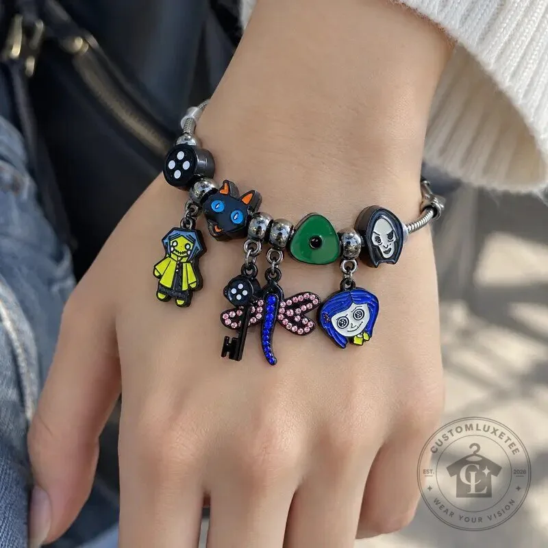 Coraline Movie Inspired Button Key Dragonfly Charm Bracelet 14 Coraline Movie Inspired Button Key Dragonfly Charm Bracelet