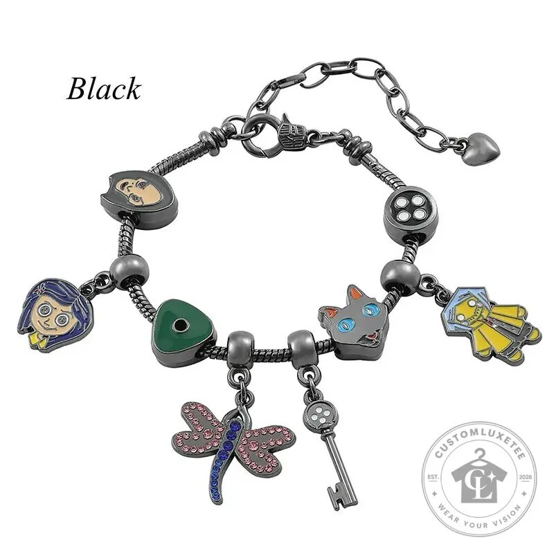Coraline Movie Inspired Button Key Dragonfly Charm Bracelet 15 Coraline Movie Inspired Button Key Dragonfly Charm Bracelet