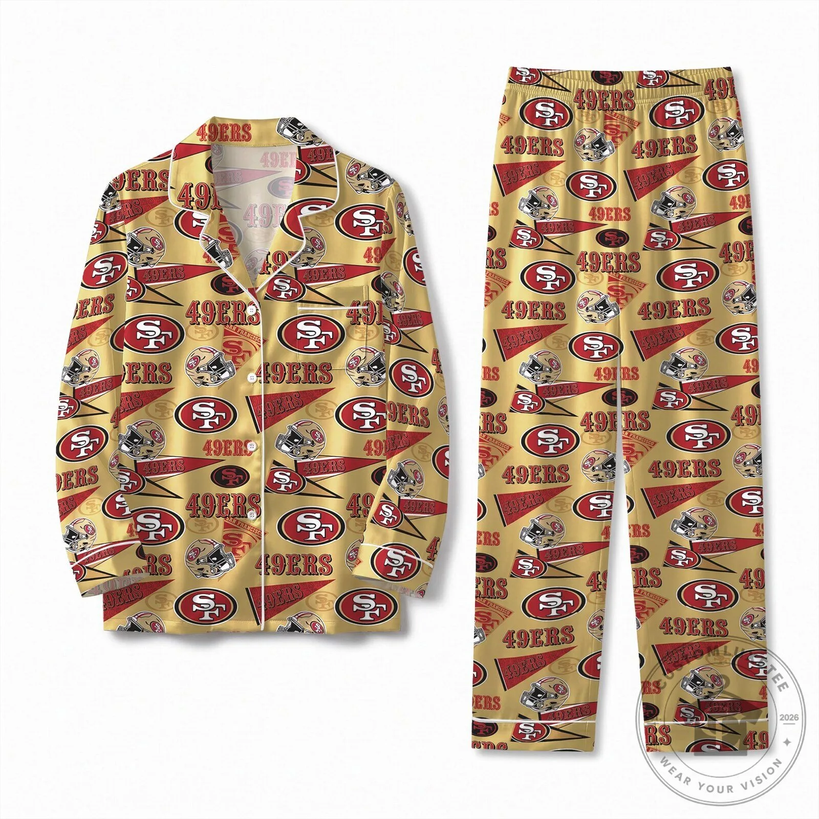 San Francisco 49ers NFL Football Team Logo Gold Pajamas Set