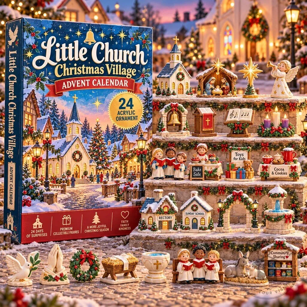 Little Church Christmas Village Advent Calendar with 24 Acrylic Ornaments 2D
