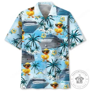 Cute Rubber Duck Cruise Ship Tropical Beach Hawaiian Shirt