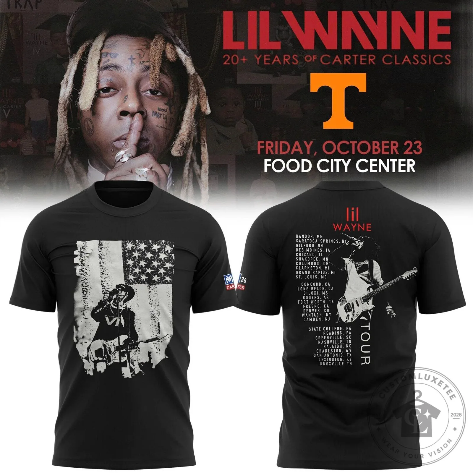 Lil Wayne 20 Years of Carter Classics Tour Black T-Shirt