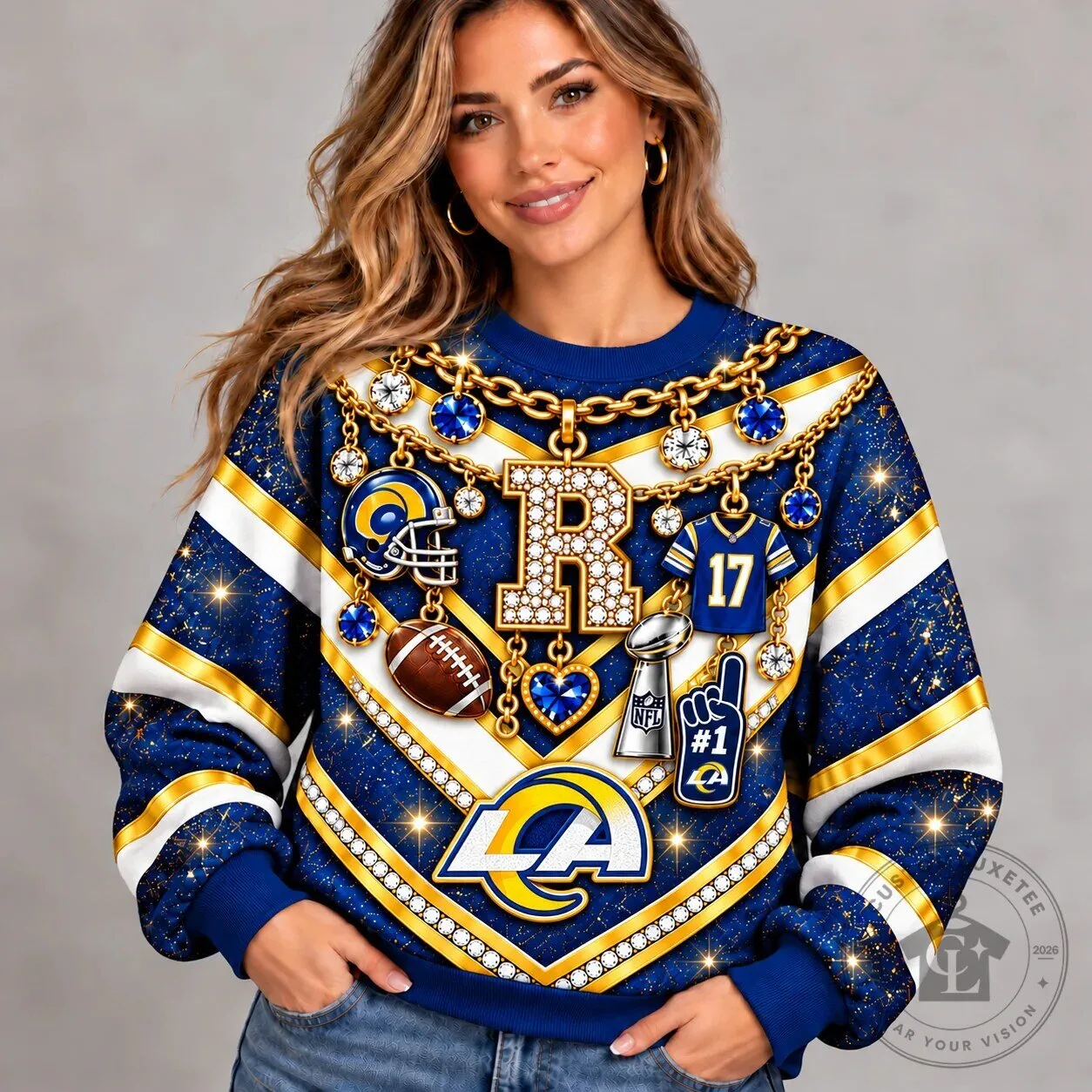 Los Angeles Rams NFL Luxury Bling Diamond Chain Sweatshirt